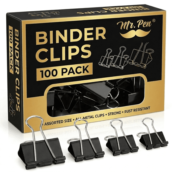 Mr. Pen- Binder Clips, 100 pc, Assorted Sizes, Black, Paper Binder Clips, Paper Clamps Assorted Sizes, Black Clips for Paper, Black Binder Clips