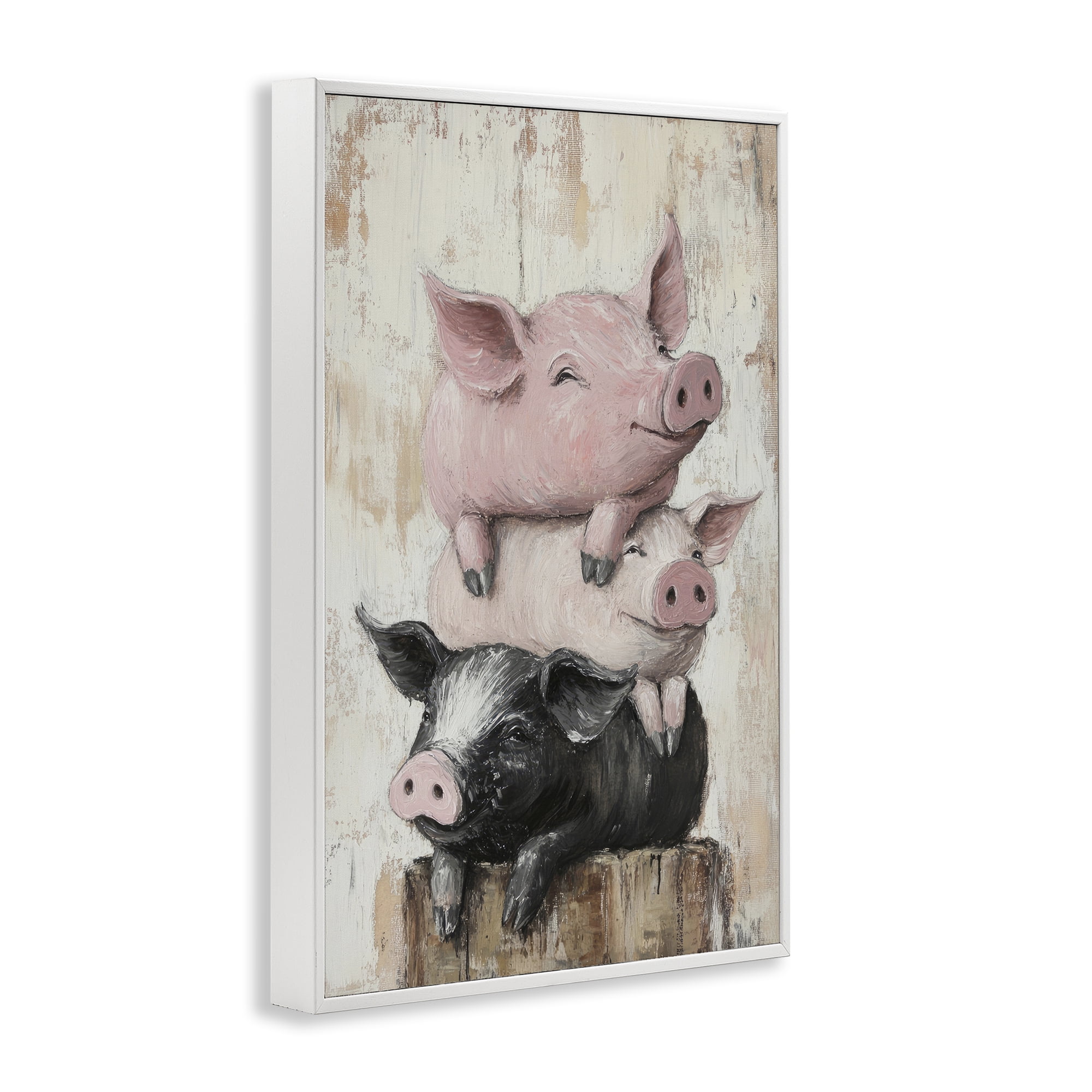 Stupell Industries Pig & Piglet Pile White Framed Giclee Art, design by Tina LeCour
