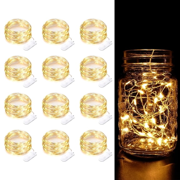 AGCAN 12 Packs Fairy Lights Battery Operated, 9.84FT 30 LED Mini Battery Powered Copper Wire Starry String Lights for Christmas Bedroom Party Indoor Gift Decoration (Warm White)