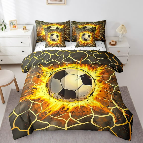 Erosebridal American Football Bedding Sets Twin Size, Honeycomb Geometry Comforter Sets with Sheets, Ball Game Player Reversible Bedding Twin Size, Microfiber Room Decoration, 7pcs