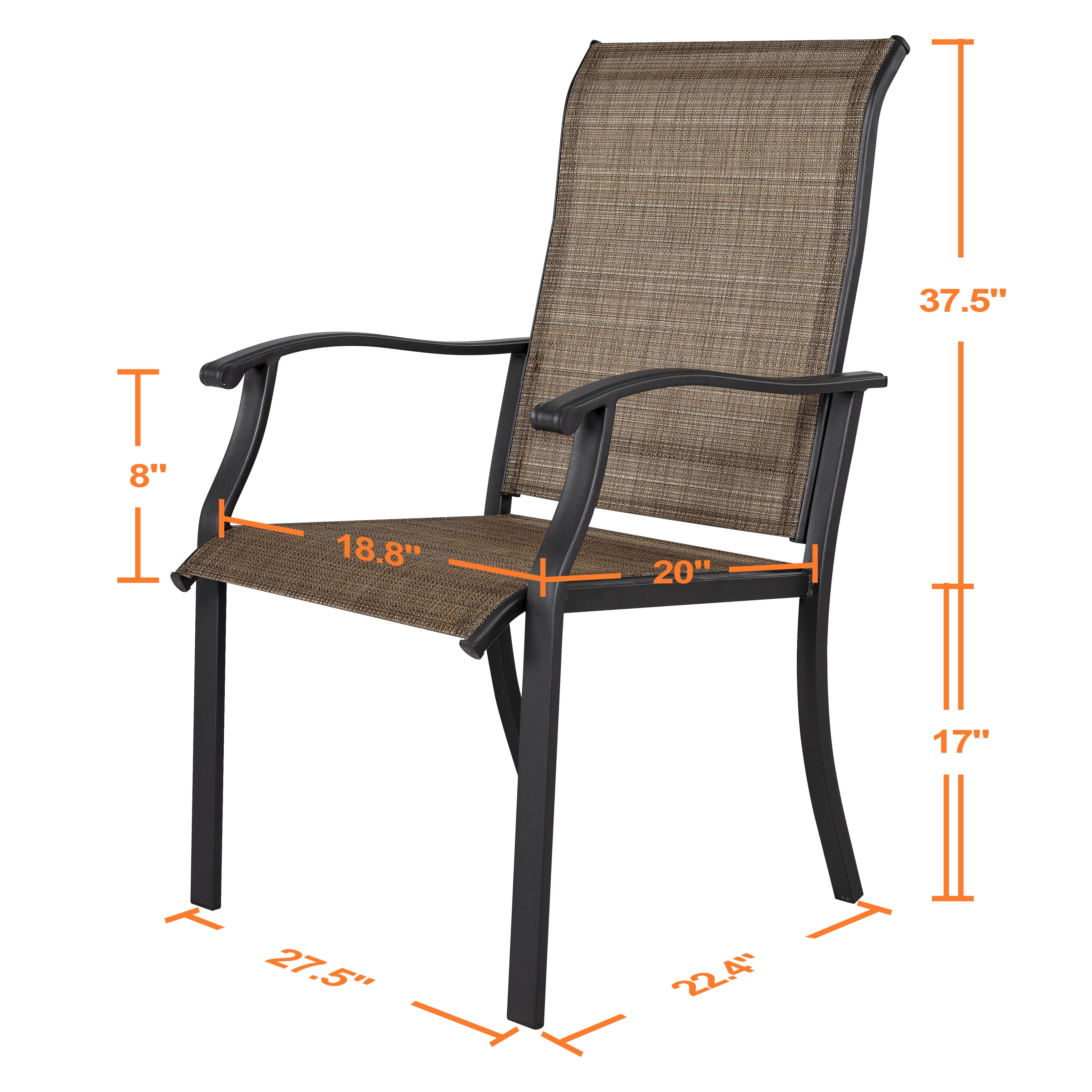 Nuu Garden Patio Chairs Set of 2, Outdoor Dining Chairs High Back with Metal Frame and Textilene Sling, Lawn Chair, for Garden, Backyard, Porch, Brown