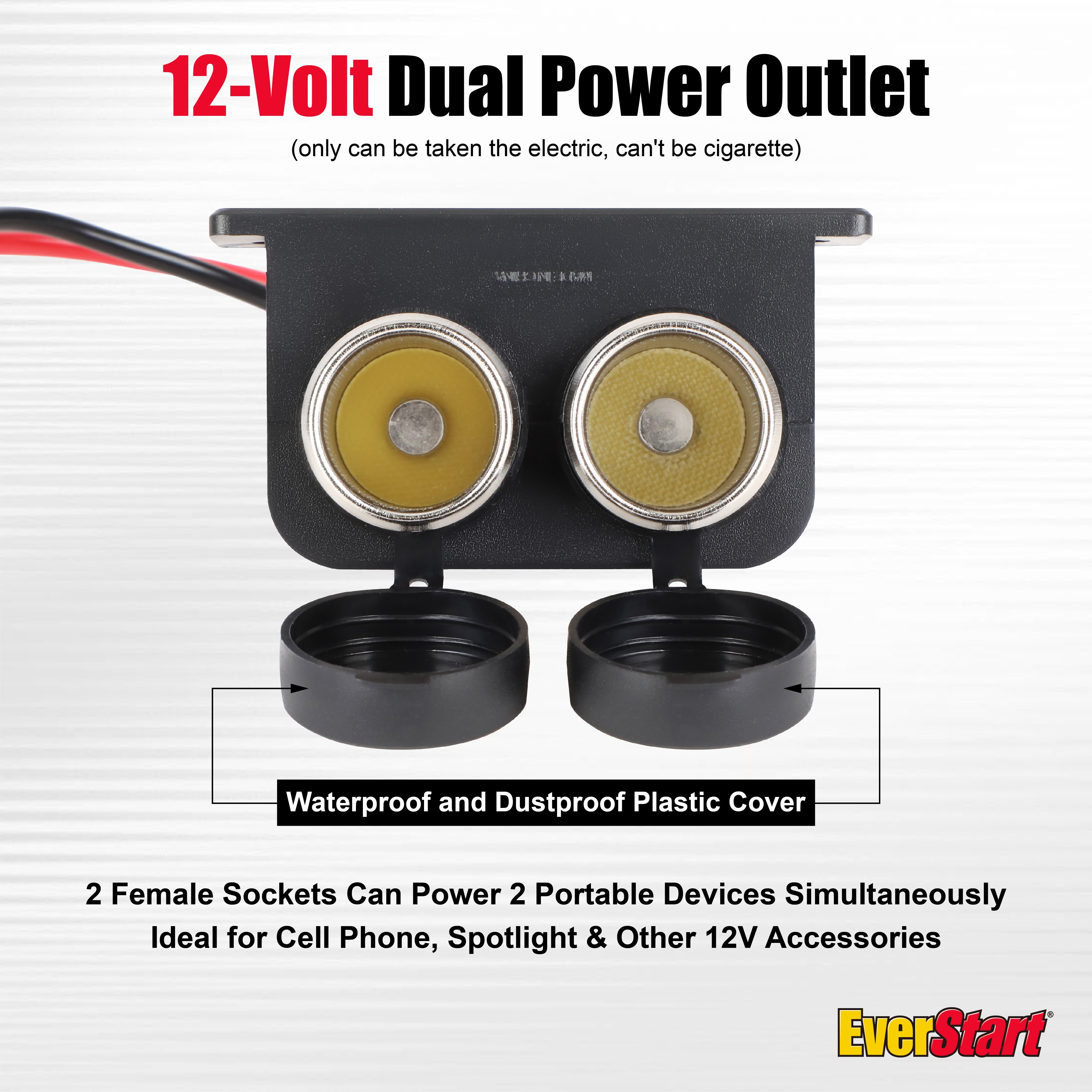 EverStart Auto Auxiliary Dual 12 Volt Power Outlet, Cigarette Lighter Socket Adapter Black
