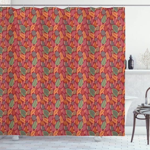 Ambesonne Philodendron Shower Curtain, Autumnal Botanical, 69"Wx70"L, Dried Rose Multicolor