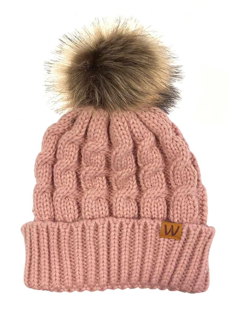 ? FATFACE Cable Knit Pom Beanie in Dusty Rose rosy-pink-cable-beanie-hat-for  main image 4