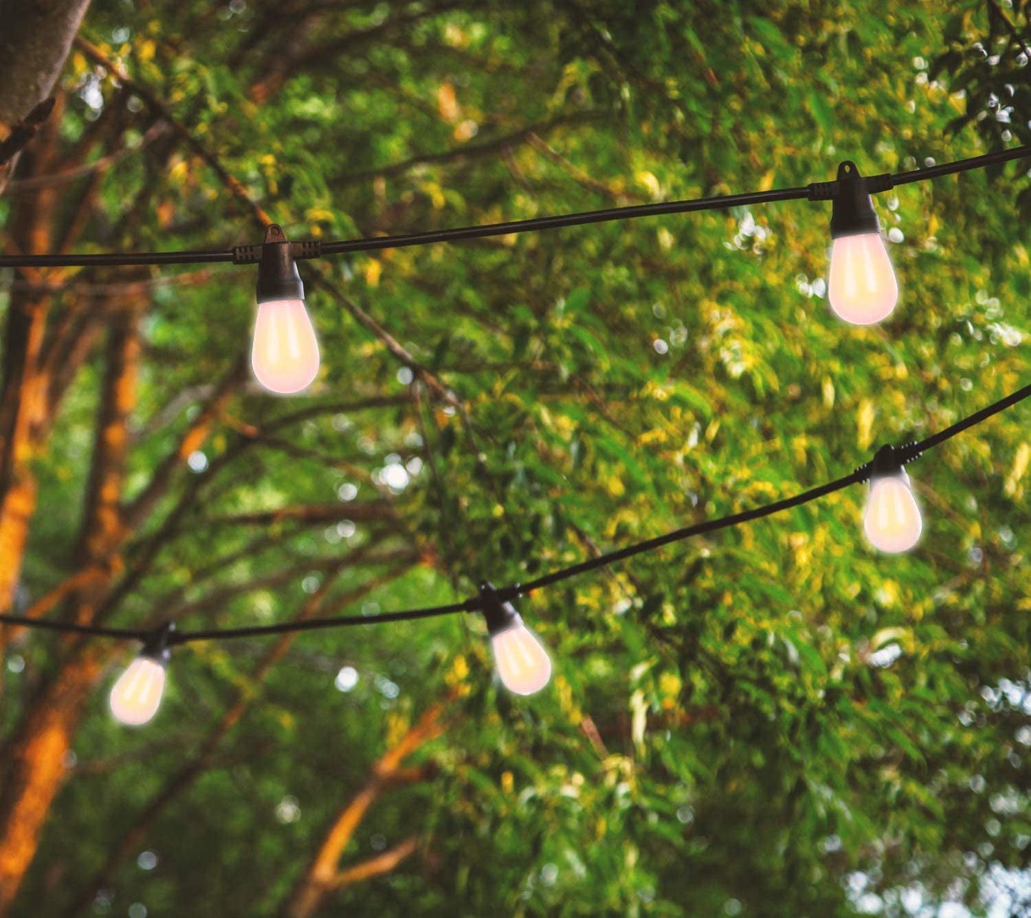 Brightech Ambience Pro Solar Black 27 ft Non Hanging LED Flame Bulb Outdoor String Lights, .5 Watt, S14 Light Bulbs, 2700K