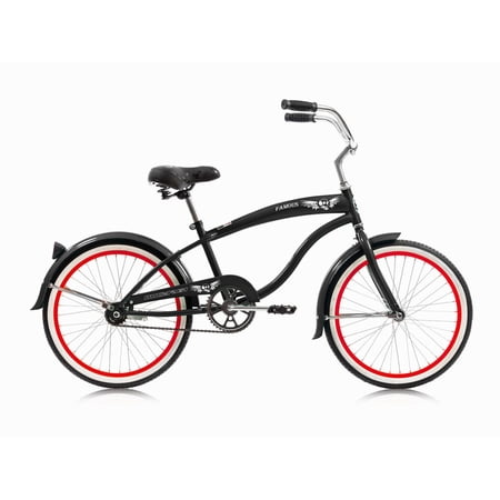 Wonder Wheels 20  Beach Cruiser Steel Frame Black  Coaster Brake  Alloy Rims Red 36H  Stainless Steel Spokes  One Piece Crank  Tire White Wall  Seat & Grip Black  Fender Black - Black & Red