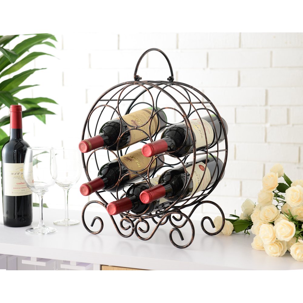 Jaden 7 Bottle Countertop Wine Holder Display Rack, Copper Iron