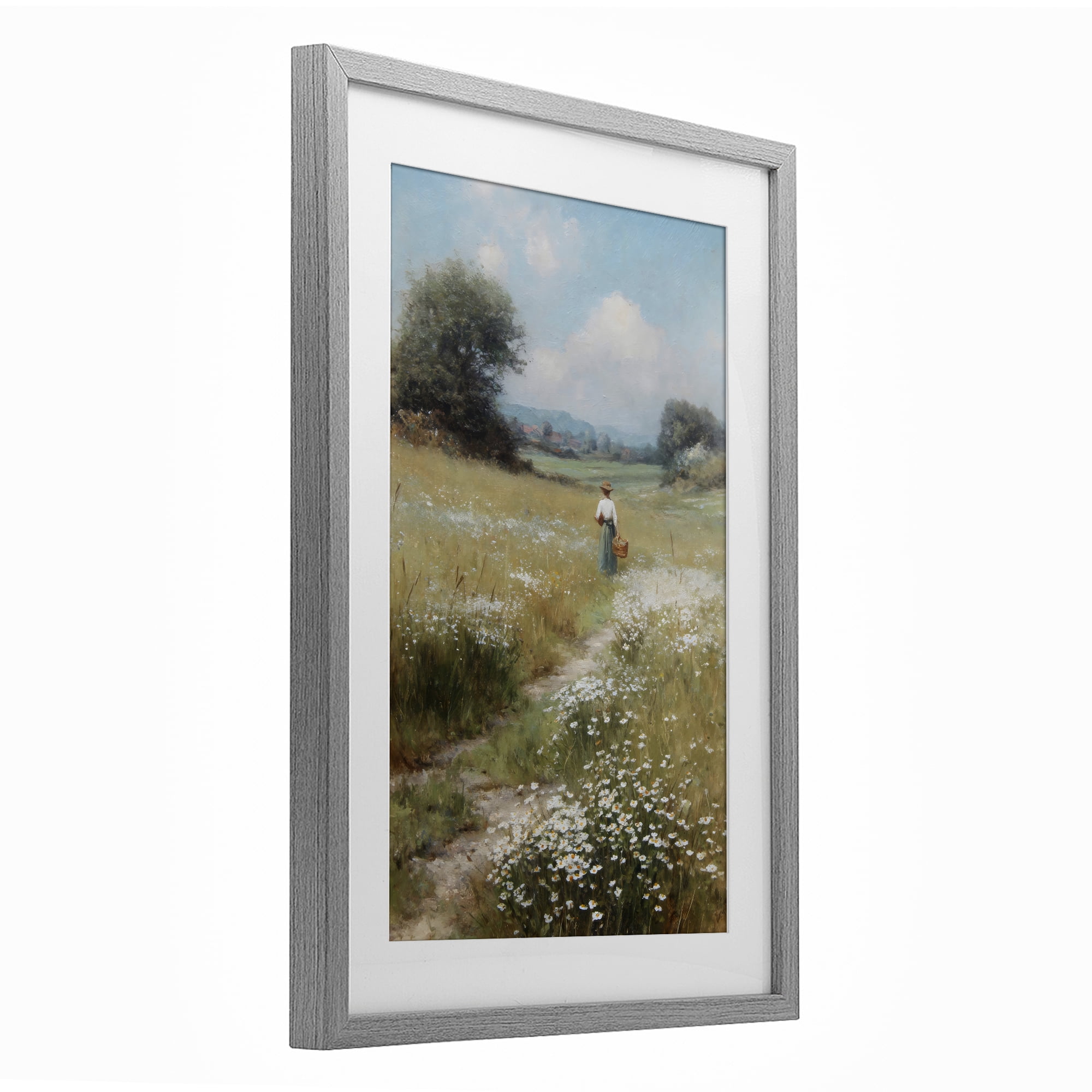 Stupell Industries Flower Gazing in Summer Meadow Gray Framed Print Under Glass, design by Petal Prints Design