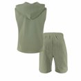 thumbnail image 5 of Mens 2 Piece Linen Outfits Sleeveless Hooded Tops Comfortable Shorts Workout Set Gym Tracksuit Sweatsuits Army Green XL, 5 of 5