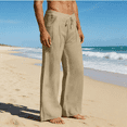 thumbnail image 4 of LONKITO Mens Linen Pants with Pockets, Classic Slim Straigh Leg Summer Pants for Casual Beach, Khaki M, 4 of 8