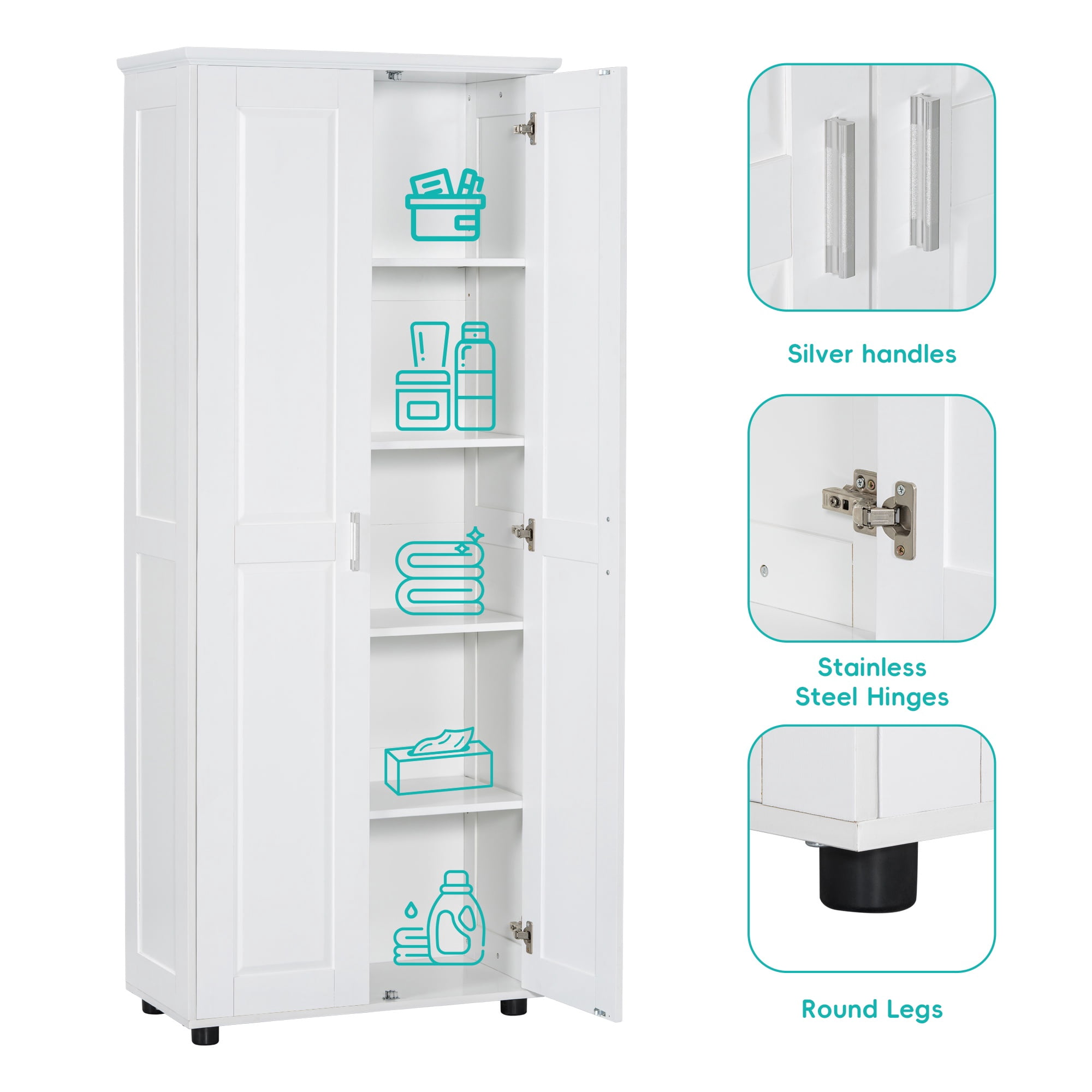 Bellemave Wooden Storage Cabinet with Two Doors and Adjustable Shelves Freestanding Tall Storage Cabinet for Bathroom, Kitchen, Living Room, Floor Cabinet for Home Office, White