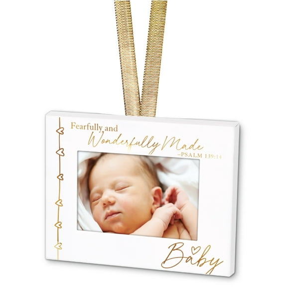 Lighthouse Christian Products Baby White 4 x 3 Metal Mini Picture Frame Christmas Ornament