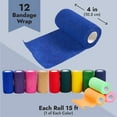 thumbnail image 4 of 12-Rolls Self Adhesive Bandage Wrap, Vet Tape - 4 In x 5 Yds Breathable, Elastic Cohesive Wrap Tape for Wrist, Swelling, Sports, Tattoo (12 Bright Colors), 4 of 10