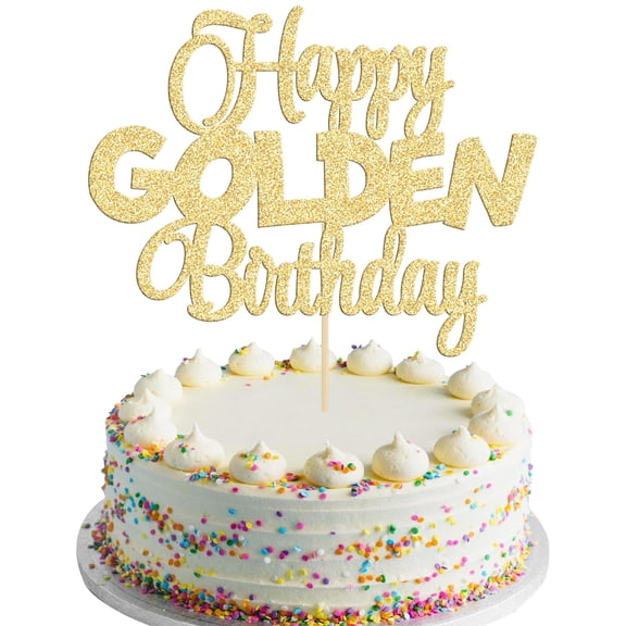 Gyufise 1Pc Happy Golden Birthday Cake KKS1Topper 1/10/15/18/21/25/30/40/100th Birthday Cake Topper 50/60/70/80/90th Decorations Golden Birthday Party Decorations