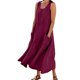 thumbnail image 1 of Vestido largo sin mangas de lino para mujer: vestido informal con cuello redondo y bolsillos, poliéster/spandex, tallas S-XXL., 1 of 6