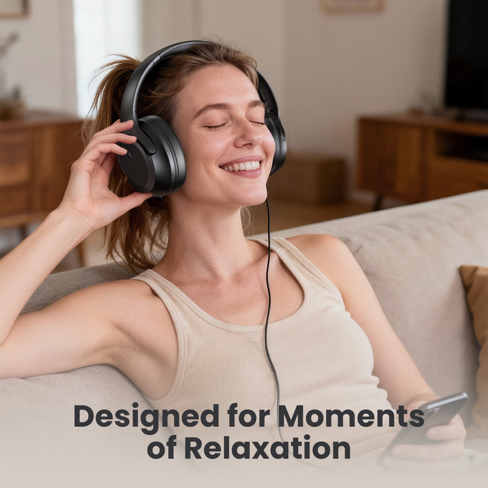 Noise Canceling Headphones, Wireless Bluetooth Headphones with Clear Mic, Comfort Fit, Deep Bass Over Ear Headphones Foldable for Travel Home Office Sport