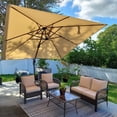 thumbnail image 4 of PURPLE LEAF 9 Feet Patio Umbrella with Base Outdoor Cantilever Square Umbrella Aluminum Offset Umbrella with 360-degree Rotation for Garden Deck Pool Patio, Beige, 4 of 14