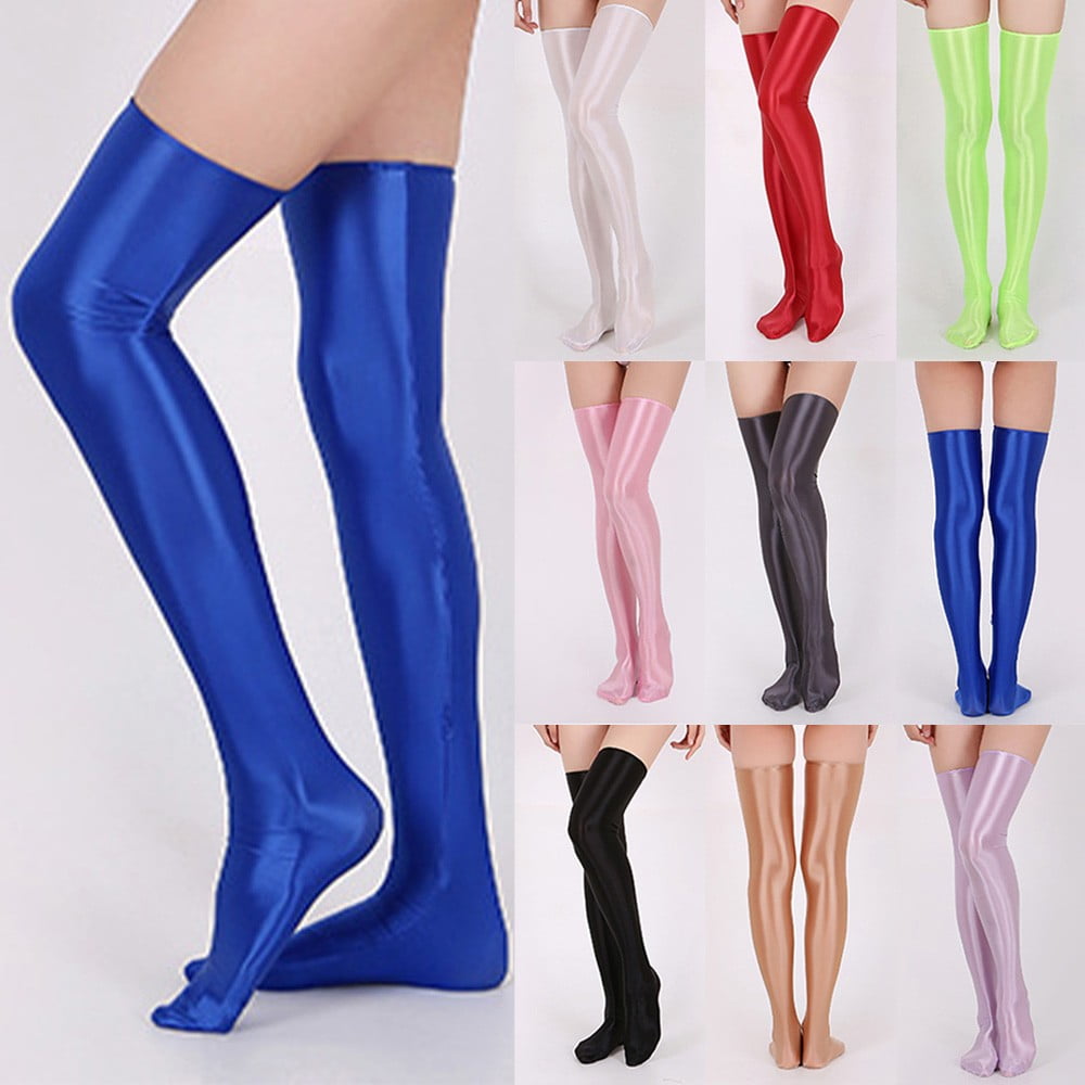 Non-slip Sexy Satin Glossy Silky Knee High Stockings Women Plus Size Long  Sock Japanese Oil Shiny Socks
