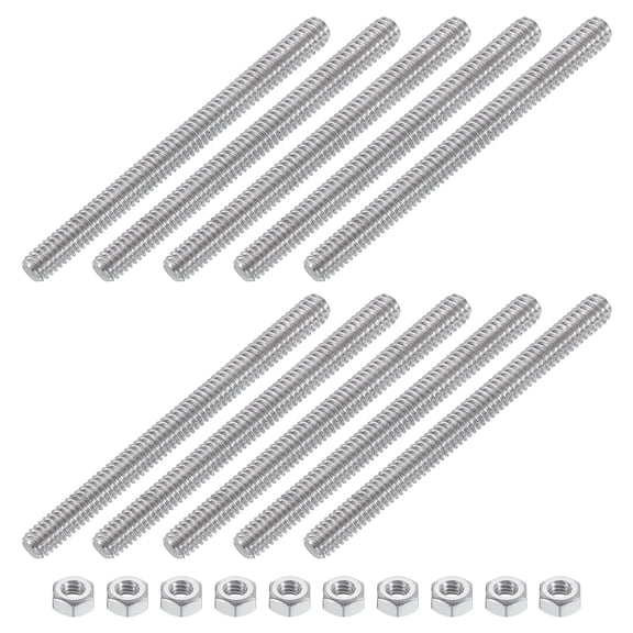 1/4"-20 Fully Threaded Rod, 10Pcs 304 Stainless Steel 3.1" Long Threaded Screw