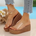 thumbnail image 3 of Rokment Women's Transparent Band Platform Slides Backless Dress Sandals 2026 Summer Casual Clear Wide Straps Chunky Wedge Heels Slip on for Vacation, 3 of 5