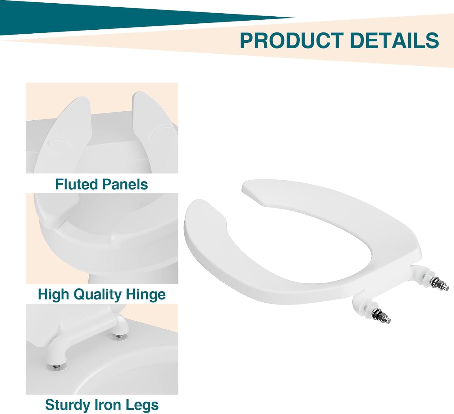 18.5" Elongated Open Front Toilet Seat - Heavy Duty Plastic, Easy Clean & Install, Perfect for Churches, Schools & Hospitals - Durable & Comfortable