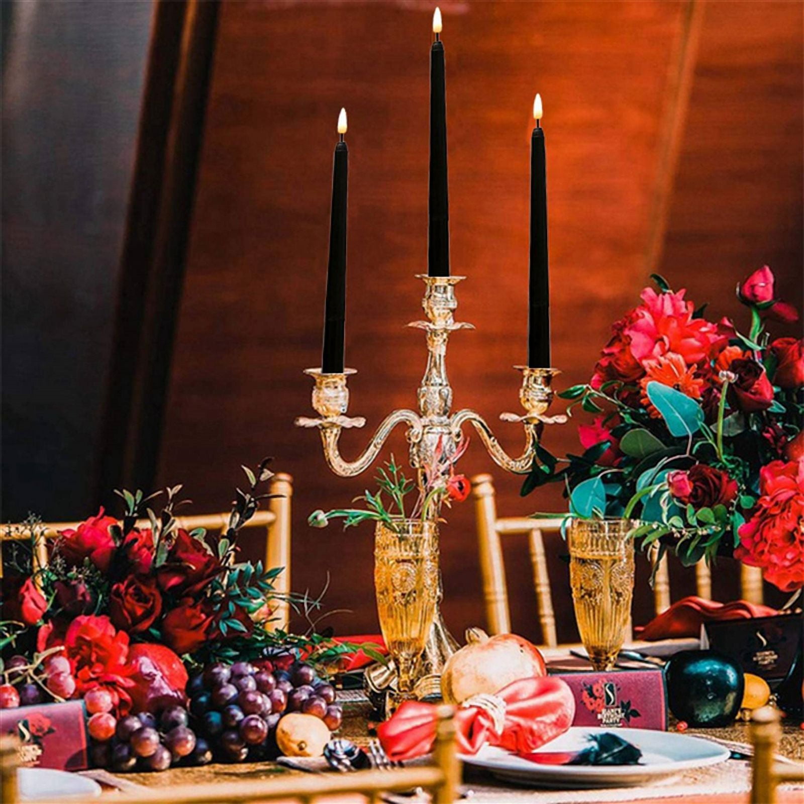 12Pcs Flameless Black Taper Candles Flickering with 10-Key Remote Timer, Operated LED Candlesticks Window Candles