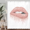 thumbnail image 3 of Woman Lips Shower Curtain for Bathroom, Female Pink Lips French Kiss in Young Couple Apartment Decor Shower Curtains, Girl Decor Fabric Rose Gold Bathroom Curtains 12PCS Hooks, 69X70 in (69X70), 3 of 5