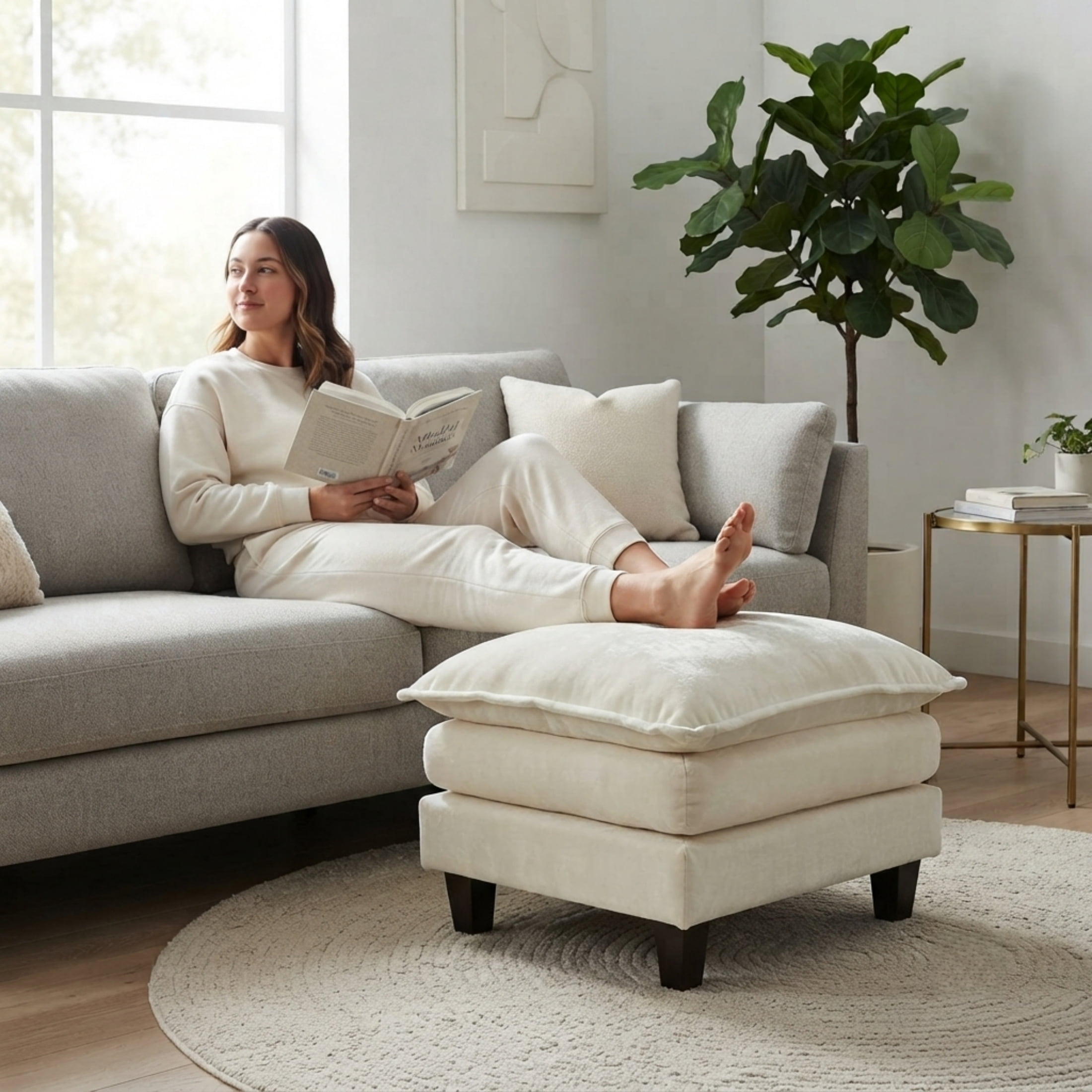 Vinform Ottoman Footstool with Thick Cushion for Sofa & Accent Chair, Gray