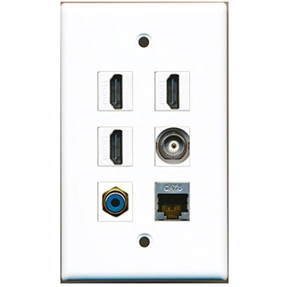 RiteAV - 3 HDMI 1 Port RCA Blue 1 Port Shielded Cat6 Ethernet 1 Port BNC Wall Plate