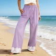 thumbnail image 2 of DHFJKG Flowy Wide Leg Pants For Women Lace Trim Palazzo Drawstring Elastic Waist Pants With Pockets Summer Beach Vacation Clothes Comfortable Trousers, 2 of 4