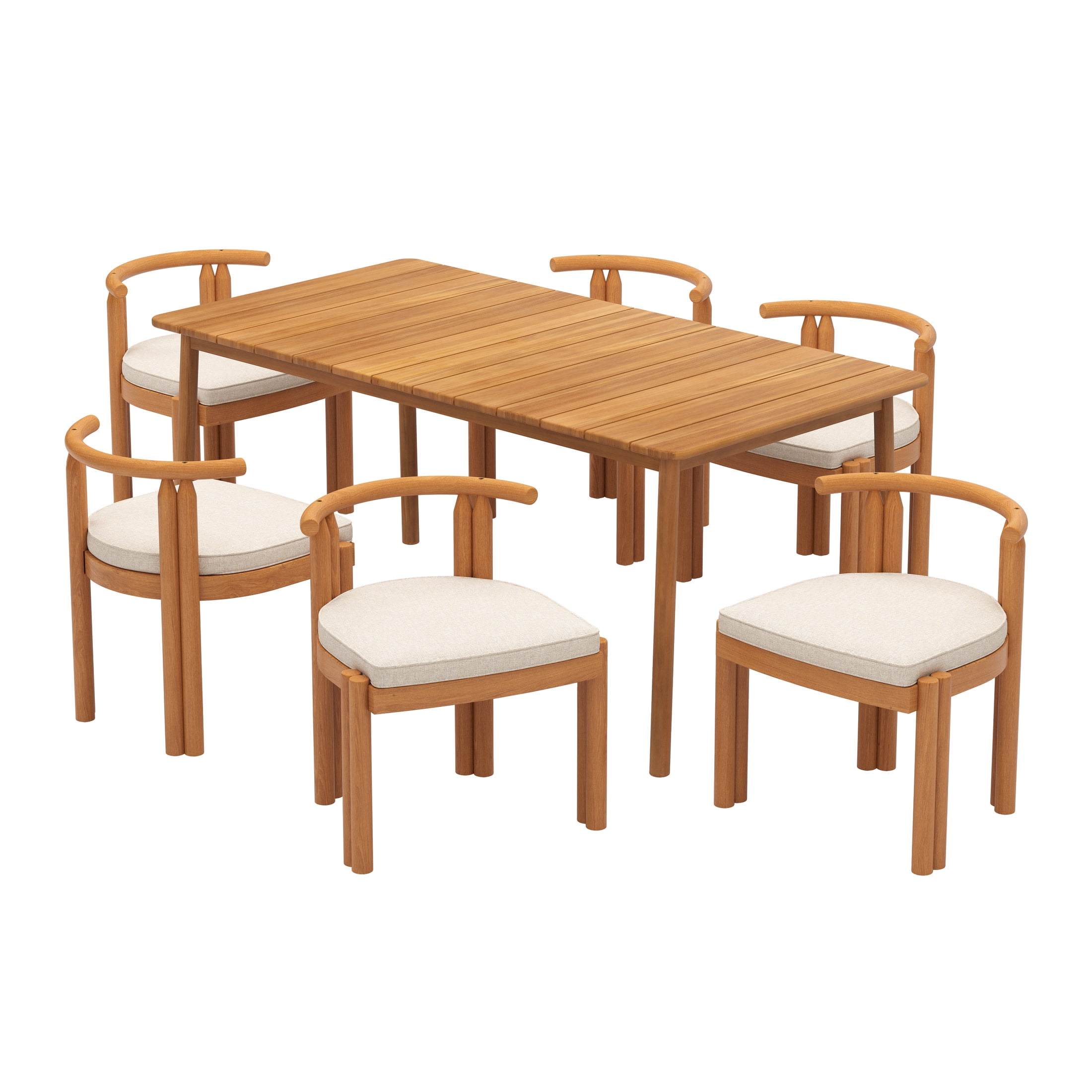 Christopher Knight Home 7-Piece Outdoor Dining Set, 67" Table with Armless Chairs, Wood Frame, Teak+Beige