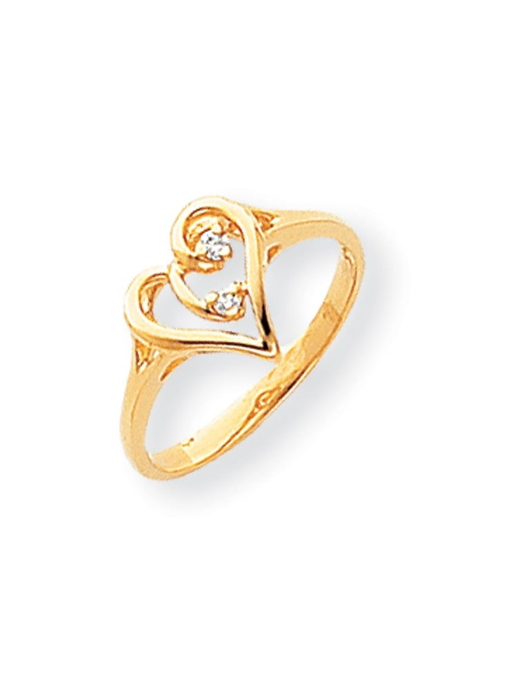 14k Yellow Gold Polished Diamond Heart Ring