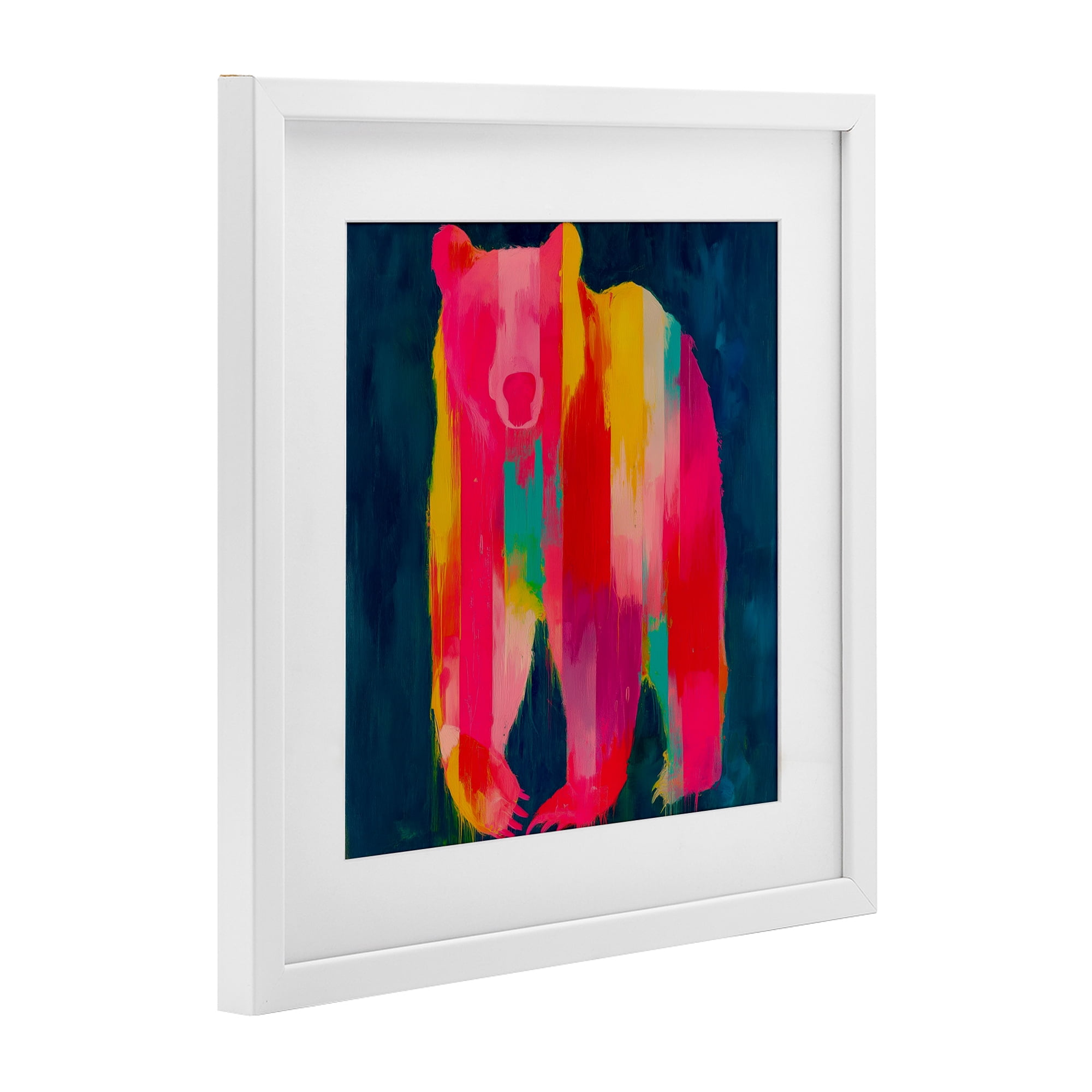 Stupell Industries Pink & Yellow Bear Standing Tall White Framed Print Under Glass, design by Chromatic Storm Studio