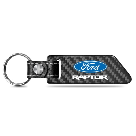 Ford F-150 Raptor Real Carbon Fiber Blade Style Black Leather Strap Key Chain