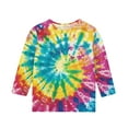 thumbnail image 5 of KyCheLot Girls Pullover Tshirts Cute Tie Dye Printed 3/4 Sleeve Loose Tunic Tops Dailywear 3-12 Years, 5 of 5