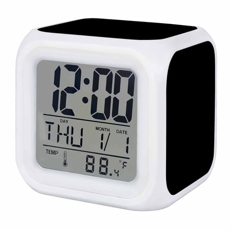Pure Black Digital Alarm Clock for Bedrooms, Smart LED Alarm Clock with 7 Color Changing Night Light, Simple Solid Color Silent Wake Up Clocks for Sleep Study Cooking 3.2x3.2
