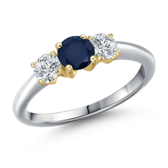 Gem Stone King 10K Two Tone Gold Blue Sapphire and Lab Grown Diamond Engagement Ring for Women | 1.14 Cttw | Round 5MM | Gemstone September Birthstone | Size 7