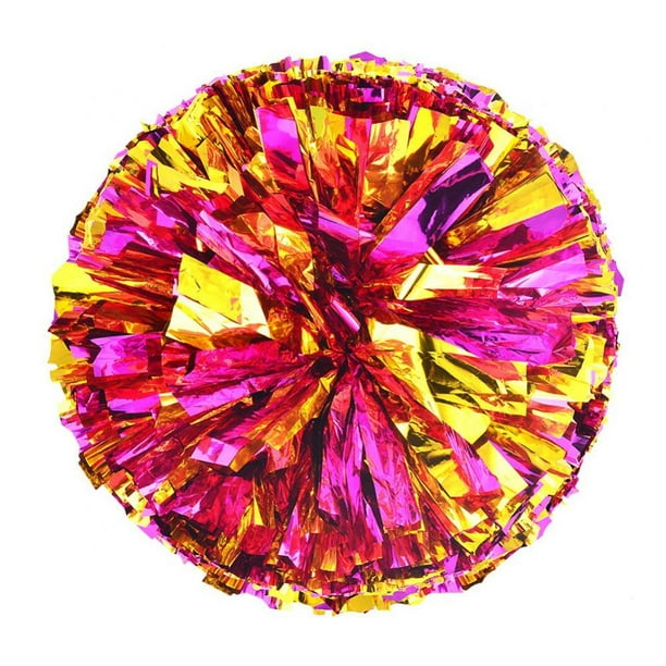 2 Packs Metallic Foil Cheerleader Pom Poms & Plastic Ring Cheer Poms with Baton Handle