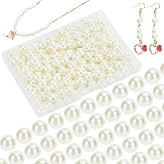 8mm Pearl Beads 200 Pcs Tiny Satin Luster Glass Pearl Bead Round Loose Spacer Beads for Earring Bracelet Necklace Jewelry DIY Craft Making Floral White