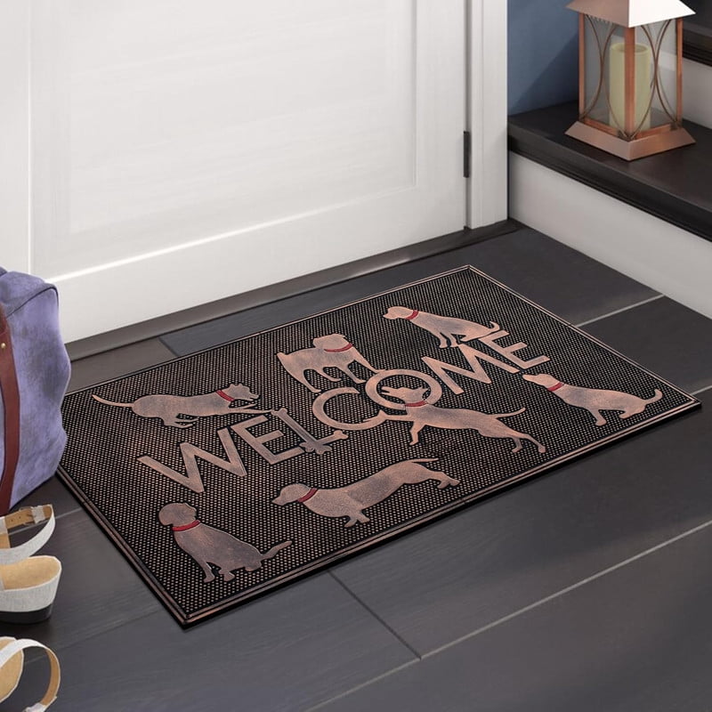 A1HC Rubber Pin Doormat Outdoor Entrance, Fun Designed Floor, Welcome Front Door Indoor Non-Slip Backing Mat for Outside, 18" X 30", Dogs Playing