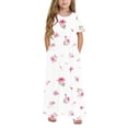 thumbnail image 6 of DAETIROS Girls Maxi Dress with Pockets Floral Short Sleeve White Long Casual Summer Soft Cotton Feel for Wedding Party 4-14 Years,Size 13 T, 6 of 9