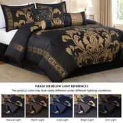 Chezmoi Collection Royal Luxury Jacquard Floral Comforter Set, Queen, Black/Gold, 7-Piece