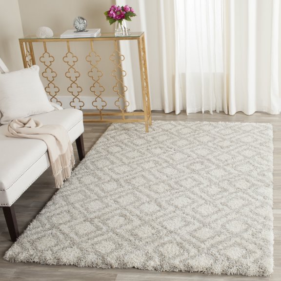 SAFAVIEH Arizona Briella Geometric Shag Area Rug, Ivory/Beige, 4' x 6'