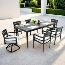 taoruifang 7-Piece Modern Outdoor Patio Dining Set, Aluminum Frame, Sintered Stone Top, 4 Chairs & 2 Swivel Rockers with Sunbrella Cushions