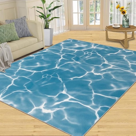 Washable Rug, Blue Gradient Water Pattern Rugs For Living Room, Summer Home Decor Large Area Rug, Soft Noise Reduction Rug Non-Slip Rug For Bedroom Office Floor Rug 5x7ft