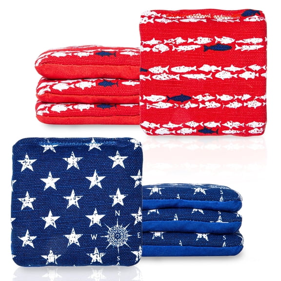 Play Platoon Pro Cornhole Bags Set of 8 - Professional Dual Sided Slick and Sticky Side Competition Corn Hole Bags - Tournament Series 4 Red & 4 Blue Nautical Stars & Stripes
