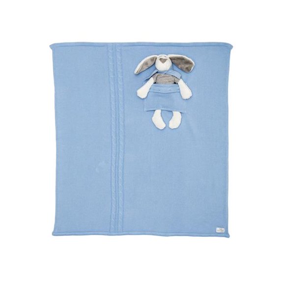 Milo & Lilirose ML1512AC-ML1512AC2S Knitted baby blanket Plus Soft Toy, Blue - Small