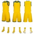 thumbnail image 2 of Conjunto de uniforme de baloncesto, camiseta estampada para hombres y mujeres, uniforme de equipo de competición deportiva de entrenamiento para niños, camiseta de estudiante universitario al, 2 of 5