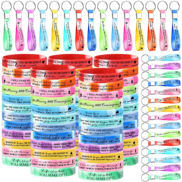 Pulsera de silicona con versículos bíblicos tipo llavero, 120 unidades