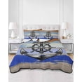 thumbnail image 2 of Quilt King Size Bedding Set, Nautical Anchor Reversible Summer Quilt 3 Pieces, Vintage Navy Blue Wooden Boards Country Lightweight Bedspreads Coverlets with 2 Pillow Shams for All Seasons, 2 of 5
